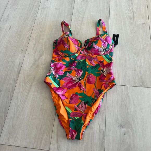 Express Floral Balconette Body Contour One-piece Swimsuit size M - Picture 1 of 10